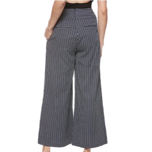 PAIGE Navy Blue Paradise Charisma Stripe Wide Leg Pants - Picture 2 of 16